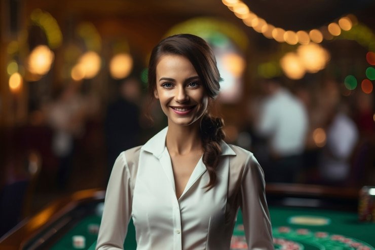 Penampilan dealer live casino profesional dalam suasana nyata kasino online